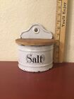 Rare Antique Enamelware Salt Box With Wooden Lid