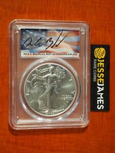 2023 W BURNISHED SILVER EAGLE PCGS SP70 FIRST DAY ISSUE PAUL BALAN SIGNED FLAG