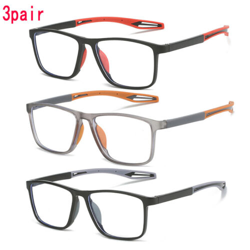 3PK Men TR90 Anti-blue Light Square Reading Glasses Sport Lightweight Glasses