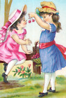 Antique Trade Card-Jersey Coffee Girls Eating Cherries B4