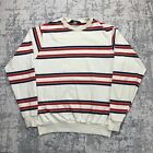 Vintage Lands End Sweater Mens L USA White Striped Crewneck Pullover Sweatshirt