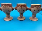 Vintage Egg Cup Wood Hand Painted Girl MCM Figural Anthropomorphic Lot Of (3)
