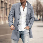 Men's Casual Trench Coat Slim Fit Notched Collar Long Jacket Overcoat Pea Coat