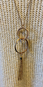 Long Multi Circle Tassel Necklace Gold Tone