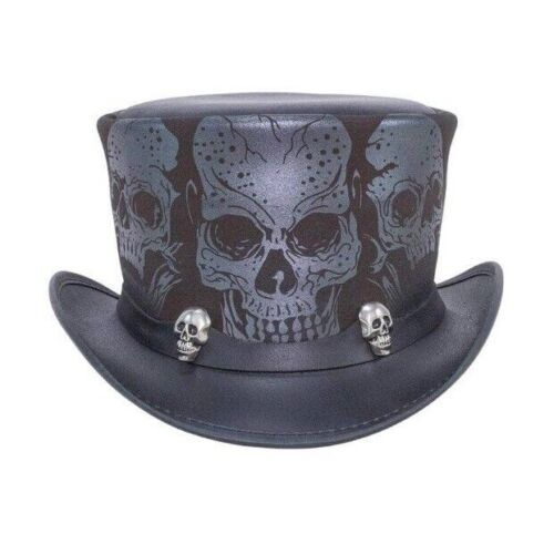 Top Hat Leather Skulls & Skull Steampunk Hat Gothic Leather Biker Motorcycle Hat
