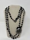 CHANEL Cocomark  Black  Stone Pearl Long Chain Necklace CC Logo W/ Crystals