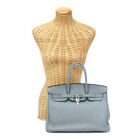 HERMES Birkin 35 Verso Togo Leather Handbag 2016 Gris Mouette Blue Agate Silver