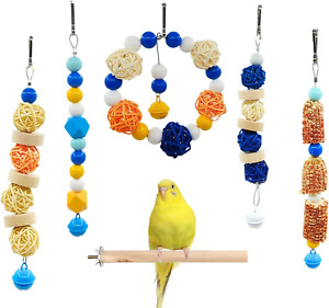6Pcs Bird Chew Toys Natural Parakeet Toys Bird Cage Toy,Hanging Bird Bells Toys