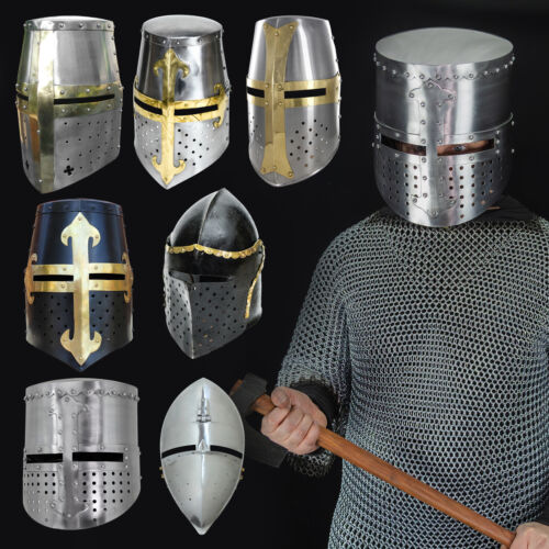 Medieval Knights Templar Crusader Helmets Collection: Forged Carbon Steel, Brass
