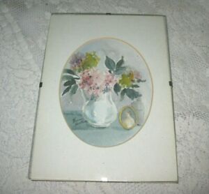 Sweet Vintage Small Original Watercolor Painting Signed Under Glass Frame