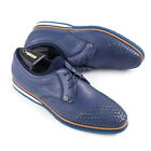 Zilli Blue Soft Calf Leather Derby with Woven Detail 11.5 (Eu 44.5) Shoes