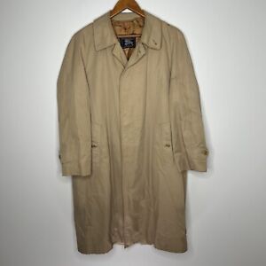 Burberry Vintage 80s Tan Trench Coat Mens 46 Short Nova Check Liner Flaws Beige
