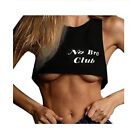 No Bra Club Sexy Adult Crop Tank Top Black with White Letters
