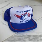 Vintage 1980s 80s Delco Freedom Batteries SnapBack Trucker Hat White Blue Red