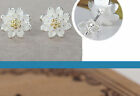 925 Silver Plated Jewelry Flower Elegant Crystal Ear Stud Earrings Lab-Created