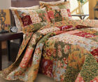 COUNTRY FARMHOUSE XXL PATCH 3p Cal King BEDSPREAD : RED GREEN ANTIQUE VINTAGE