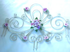 shabby chic cottage metal filigree wall decor  pink roses 19.5