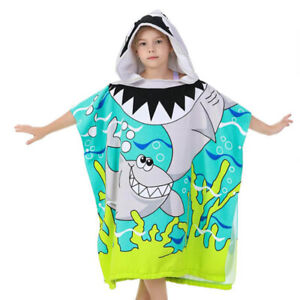 Cute Kids Hooded Towel Boys Girls Poncho Beach Bath Cartoon Cover-up Sundress