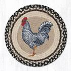 Set of 2 Braided Jute Round Stenciled Placemat/Trivet/Swatch.Earth Rugs. ROOSTER