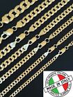 REAL Solid 925 Silver 14k Gold Plated Flat Cuban Link Chain Necklace 3mm-10.5mm