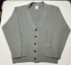 John Blair Mens Cardigan Button Down Grey Large Button Pockets Sweater Size L