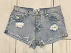 One Teaspoon Bandits Relaxed Fit Long Rise Button Fly Twisted Cuff Shorts Sz 29