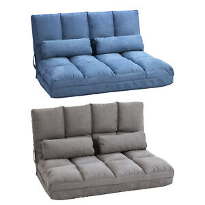 Convertible Floor Sofa Chair, Folding Upholstered Couch Bed with 2 Pillows