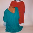 Set of 2 Woman Within T Shirt 4X 34 36 Teal Orange Solid V Neck Short Sleeve