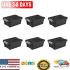 Black Set of 6 Storage Box 4 Gallon Stacker Tote Bins Durable Plastic Container