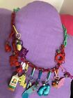 Vintage 80’s Bell Charm Necklace Retro 14 Charms Green/ Red Chain Sunkist Juice
