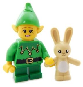 NEW LEGO CHRISTMAS ELF w/Stuffed Rabbit minifigure green santa claus minifig