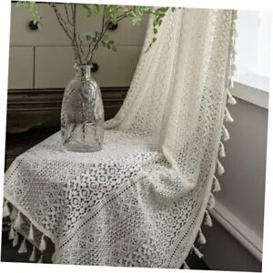 Farmhouse Crocheted Curtains Vintage 59” x 63”(2 Panels) Beige Knitted Lace