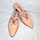 BRIGHTON Zoey Heels Rose Pink Croc Print Leather Pumps Shoes Size 8 Heart, Italy