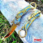 9”Gold Engraved Dragon Curved Spring Assisted Open Blade Folding Pocket Knife