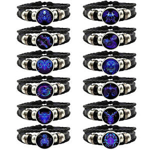 Zodiac Signs Spirit Bracelet,Adjustable 12Constellation Zodiac Leather Bracelets
