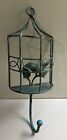 Teal Metal Decorative Vintage Bird Cage With Bird and Large Hook