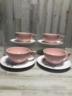 Set of 4 Vintage Pink Melamine Stetson Melmac Dinnerware Cups & Saucers READ
