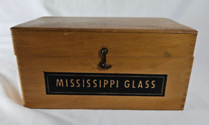 Vintage Wooden Mississippi Glass Salesman Sample Hinged Storage Box With Latch