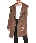 MSRP $350 Cole Haan Dark Hooded Wool-Blend Button-Up Coat Taupe Size 4