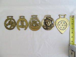 Lot of 5 Vintage Brass Horse Medallions / Horse / Fred Archer / Mrs. Gamp / Etc.