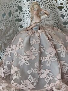 New ListingAntique Porcelain Lace Dressed Victorian Half Doll Fabric Base — Excellent