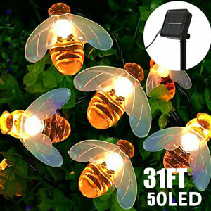 Solar String Lights Honeybee Flowers Butterfly LED Fairy Decor Lights Halloween
