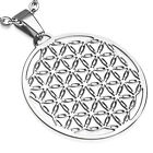Stainless Steel Flower of Life Cut-Out Floral Charm Medallion Pendant Necklace