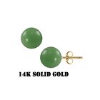 NEW Solid 14K Gold 6mm Green Jade Ball Stud Earrings For Women`s