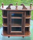 Vintage Curio Cabinet Wood Shelves Glass Door Footed Tabletop / Wall Hanging 17
