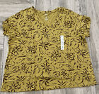 Sonoma The Everyday Tee Plus Size V Neck Short Sleeve Top Olive Floral