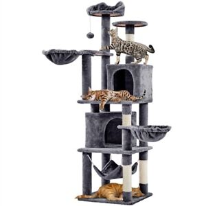 Multilevel Cat Tree Cat Tower w/ Double Cat Condo Hammock Perch for Cats 69inch