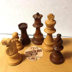 Rare Vtg Original Lardy Wood Chess Set Pieces Hand Carved W/Box - 3.75