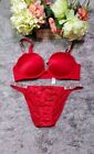 Victoria's Secret Red Shine Strap Bra And Panty Set 36C/Bikini Panty Large