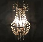 Antique Italian Crystal chandelier. French Empire style. Glass beads. 3-socket.